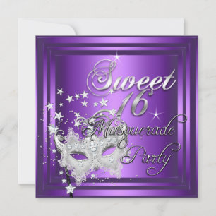 Maskerade Sweet 16 Sechzehn Geburtstag Lila Weiß Einladung