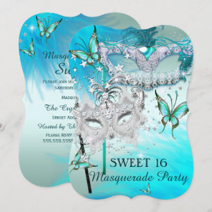 Maskerade Sweet 16 Türkis-Minz-Diamant-Maske Einladung
