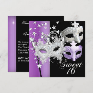 Maskerade Sweet Sixteen Sweet 16 Flieder Schwarz Einladung