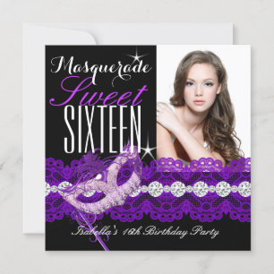 Maskerade Sweet Sixteen Sweet 16 Lila Foto 2 Einladung