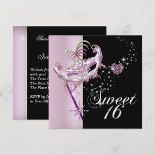 Maskerade Sweet Sixteen Sweet 16 Rosa Schwarz Einladung