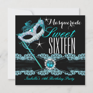 Maskerade Sweet Sixteen Sweet 16 Türkis Blau 2 Einladung
