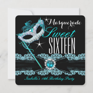 Maskerade Sweet Sixteen Sweet 16 Türkis Blau 2 Einladung