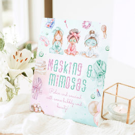 Maskieren und Mimosas Kinder Wellness-Center Party Sockelschild