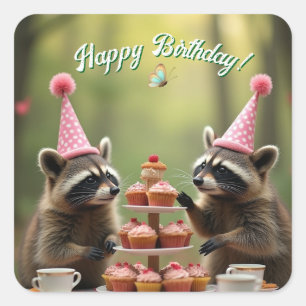 Maskiert und fröhlich Geburtstag! Quadratischer Aufkleber