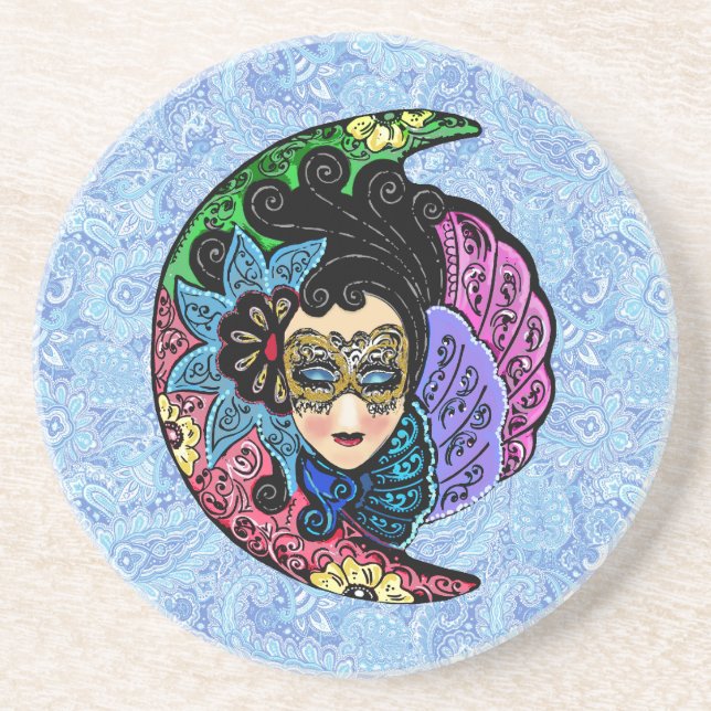 Maskierte Frau und Halbmond Getränkeuntersetzer (Vorne)