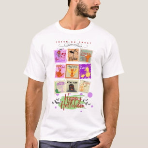 Maskierte Halloween-Briefmarke-Sammlungen mit Text T-Shirt