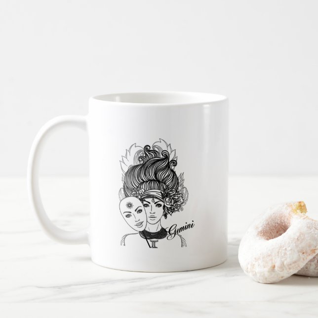 Maskierte Lady Gemini Zodiac Symbol und Zeichen Kaffeetasse (Mit Donut)