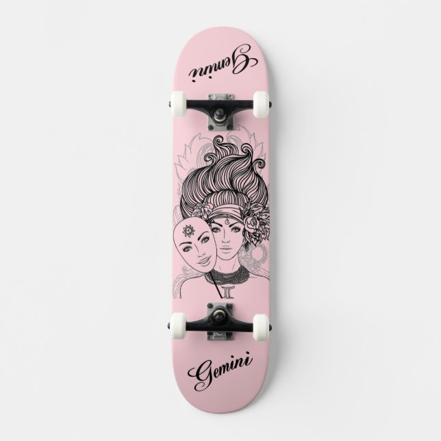 Maskierte Lady Gemini Zodiac Symbol und Zeichen Ro Skateboard (Vorderseite)