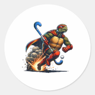 Maskierte Turtle Feldhockey Held Action Sprint Runder Aufkleber