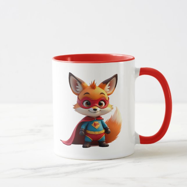 Maskierter Superheldenfuchs mit rotem Umhang. Tasse (Rechts)