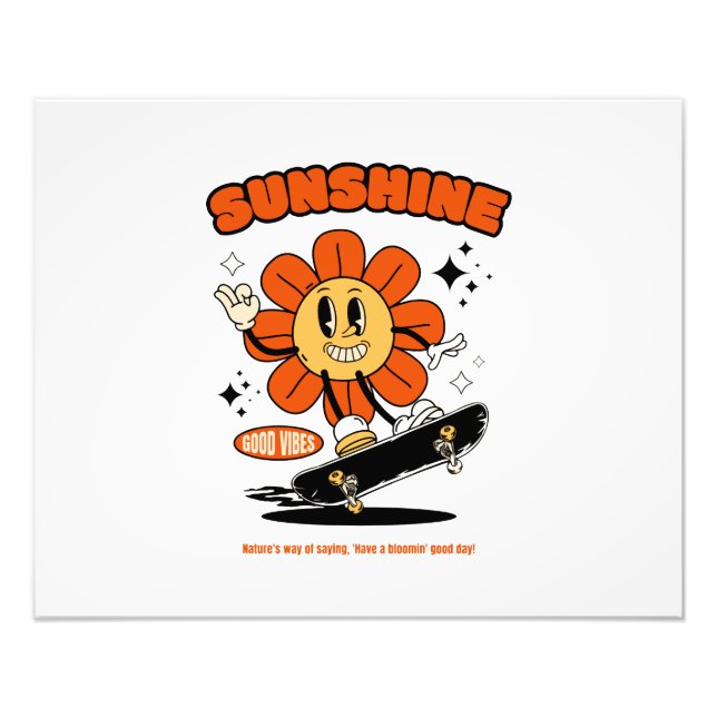 Maskottchen-Sonnenblume mit Skateboard Fotodruck (Vorne)