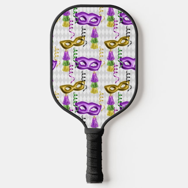 MASKS & TASSELS lila & GOLD MARDI GRAS Pickleball Schläger (Vorderseite)