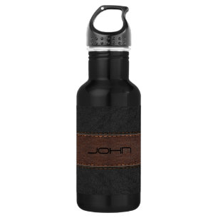 Maskuline Braun und Vintages schwarzes Leder Textu Trinkflasche