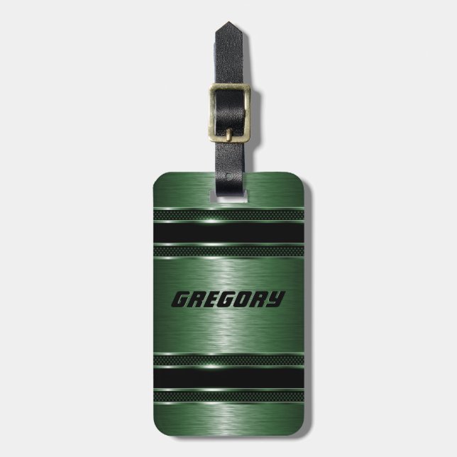Maskuline Grüne Moderne Imitate Metallische Streif Gepäckanhänger (Vorderseite vertikal)