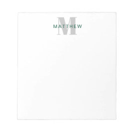 Maskuline Initial/Name Monogramm dunkelgrün & grau Notizblock