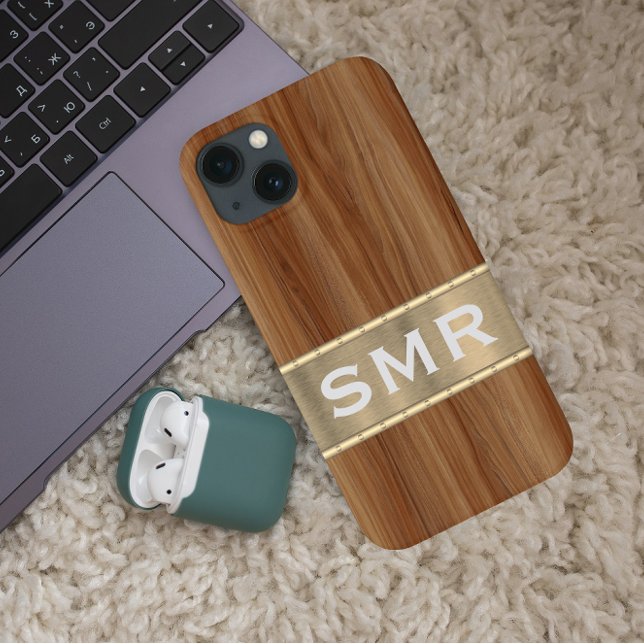 Maskuline Metall-Holz-Look Monogram-Initials Case- Case-Mate iPhone Hülle (Von Creator hochgeladen)