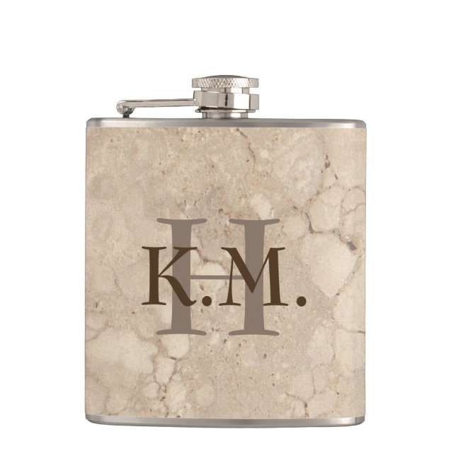 Maskuline Mit Monogramm Beige Granitflasche Flachmann (Vorderseite)