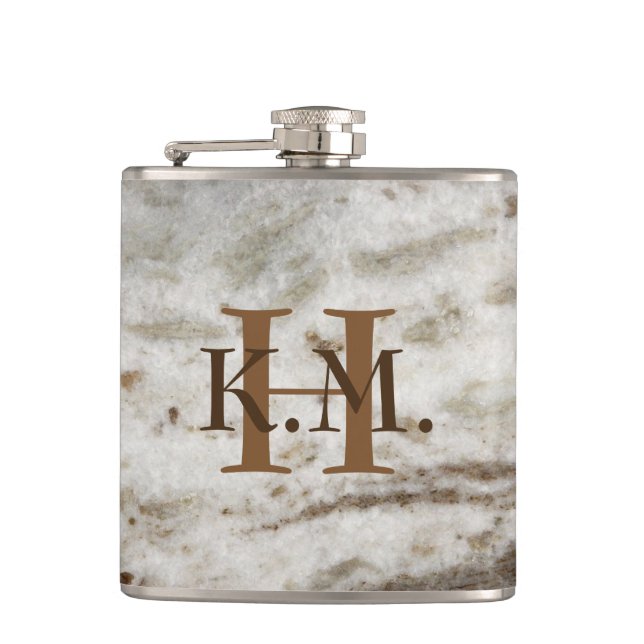 Maskuline Mit Monogramm Pearl Granite Flask Flachmann (Vorderseite)