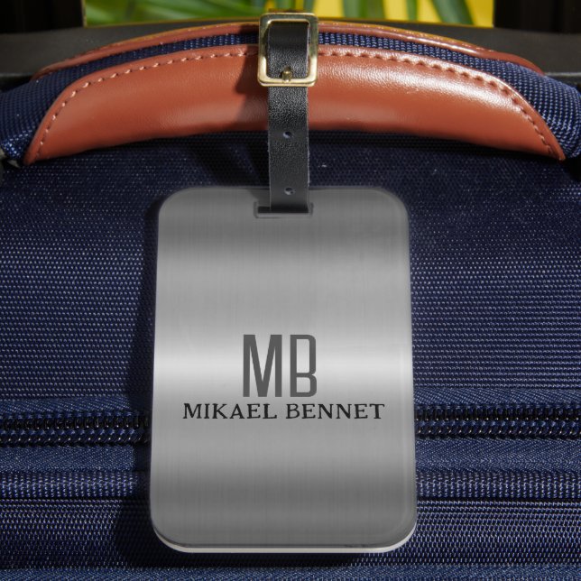 Maskuline Monogram Führungskraft Style - Silbermet Gepäckanhänger (Vorderseite Insitu 2)