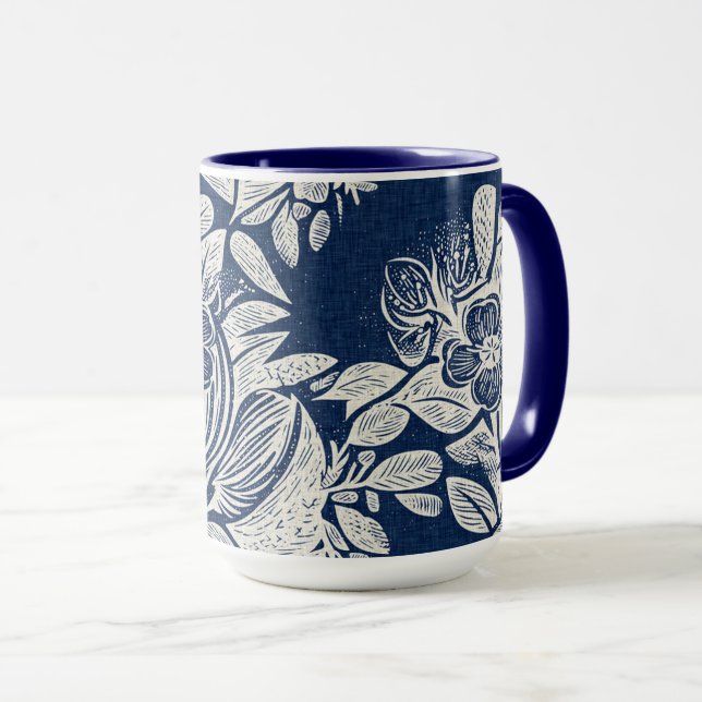 Maskuline Navy Blauer Effekt Indigofloral überall Tasse (VorderseiteRechts)