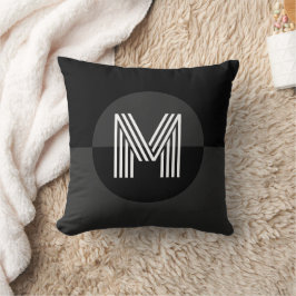 Maskuline Schwarz-weiß Geometric Modern Monogram Kissen