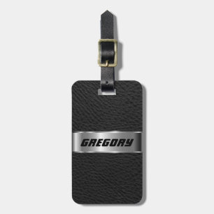 Maskuline Schwarze Imitate Leder & Silver Look 3 Gepäckanhänger