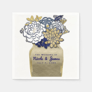 Mason Glas Blumen Rustikal Blau Gold Blumen Hochze Serviette