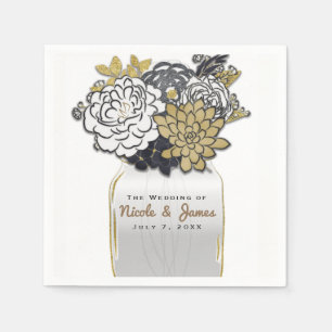 Mason Glas Blumen Rustikal Grau Gold Blumenmuster Serviette