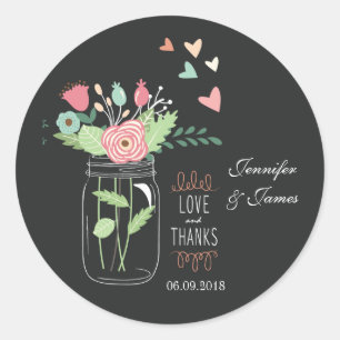 Mason-Glas-Holzkohle-Hochzeit-Aufkleber-Geschenke- Runder Aufkleber