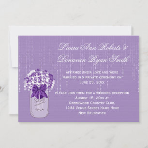 Mason Glas Lila und Weiße Blumen Hochzeit nur Empf Einladung