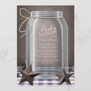 Mason-Glas Rustikale Sterne Lila Gingham-Baby-Part Einladung