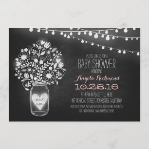 Mason-Glas-Schiefertafel & Lichter Baby-Shower-Ein Einladung