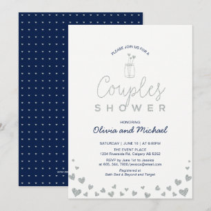 Mason-Glas, Silber- und Navy-Brautpaar-Hochzeitsdu Einladung