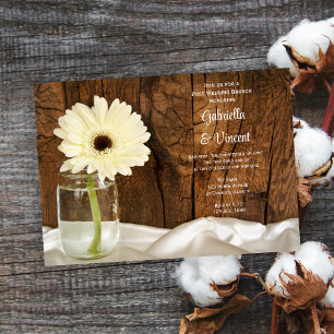 Mason-Glas Weiße Daisy Scheunen-Post Hochzeitsbrun Einladung