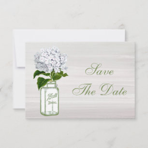 Mason-Glas & Weiße Hortensie Save-the-Date-Hochzei Save The Date