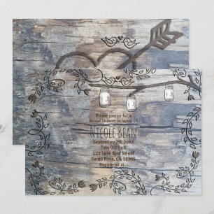 Mason-Gläser & Liebesvögel Rustikale Zweig-Einladu Einladung