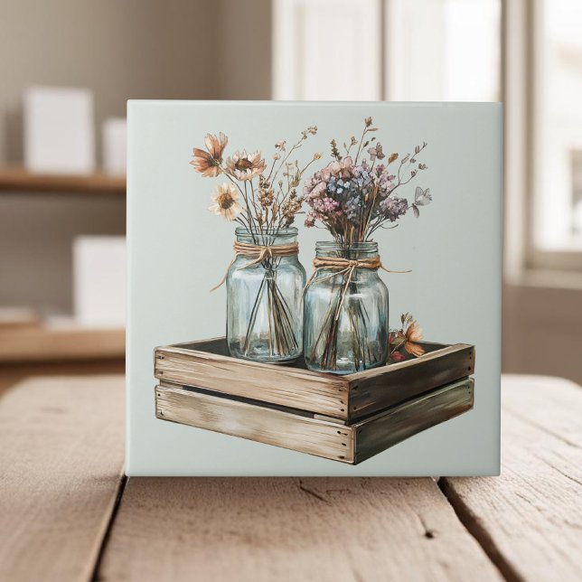 Mason-Gläser, Wildblumen aus Holzkäserkern Fliese (Von Creator hochgeladen)