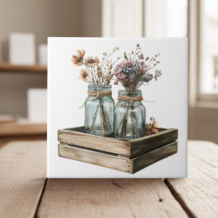 Mason-Gläser, Wildblumen aus Holzkäserkern Fliese