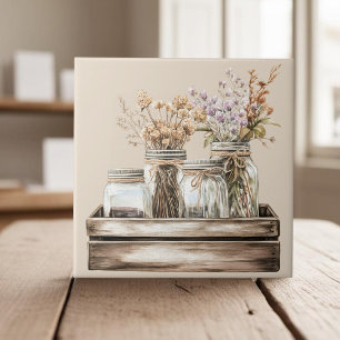 Mason-Gläser, Wildblumen im Holz-Kisten-Landhausst Fliese