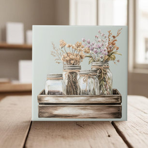 Mason-Gläser, Wildblumen in einem Holzkäserhaus Fliese