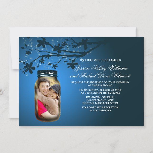 Mason Jar Abend Outdoor Wedding Einladung (Vorderseite)