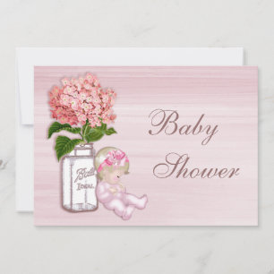 Mason Jar, Baby Girl, Pink Hydrangea Babydusche Einladung