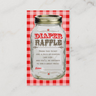 Mason Jar Baby Red Gingham Diaper Raffle Ticket Begleitkarte