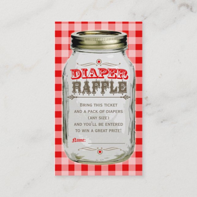 Mason Jar Baby Red Gingham Diaper Raffle Ticket Begleitkarte (Vorderseite)