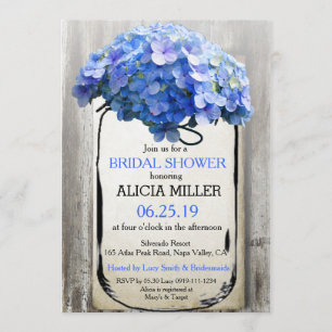 Mason Jar Barn Wood Blue Hydrangeas Brautparty Einladung