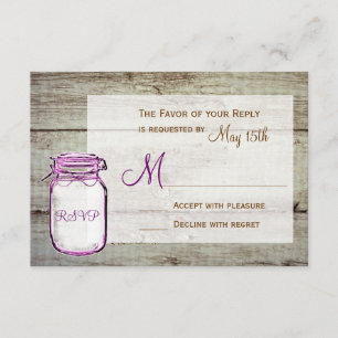 Mason Jar Barn Wood Rustic Wedding RSVP Cards Karte