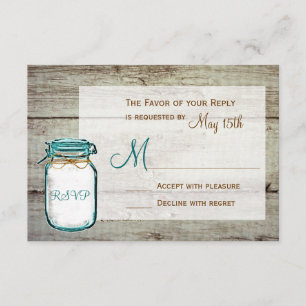 Mason Jar Barn Wood Rustic Wedding RSVP Cards Karte