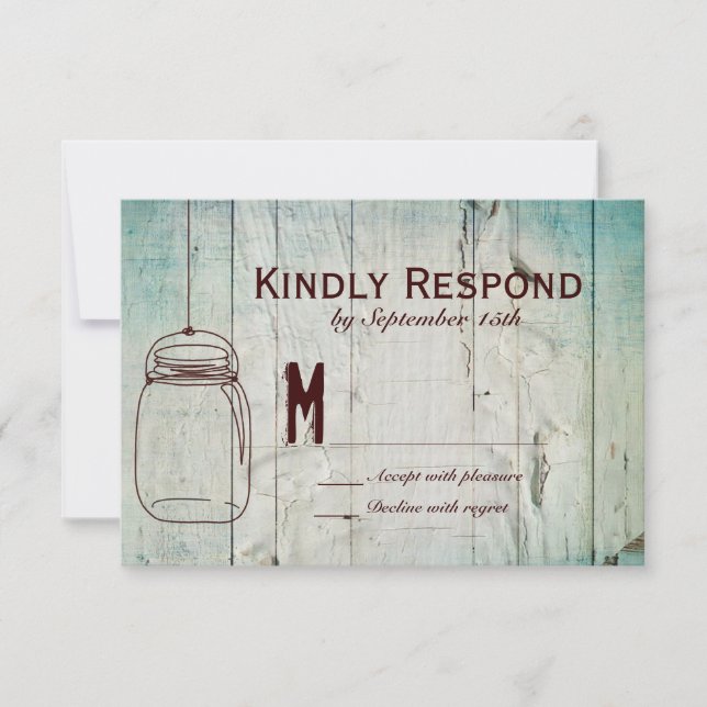 Mason Jar Barn Wood Typografy Wedding RSVP Cards Karte (Vorderseite)