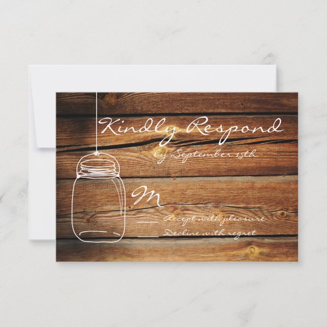 Mason Jar Barn Wood Wedding RSVP Cards (Vorderseite)
